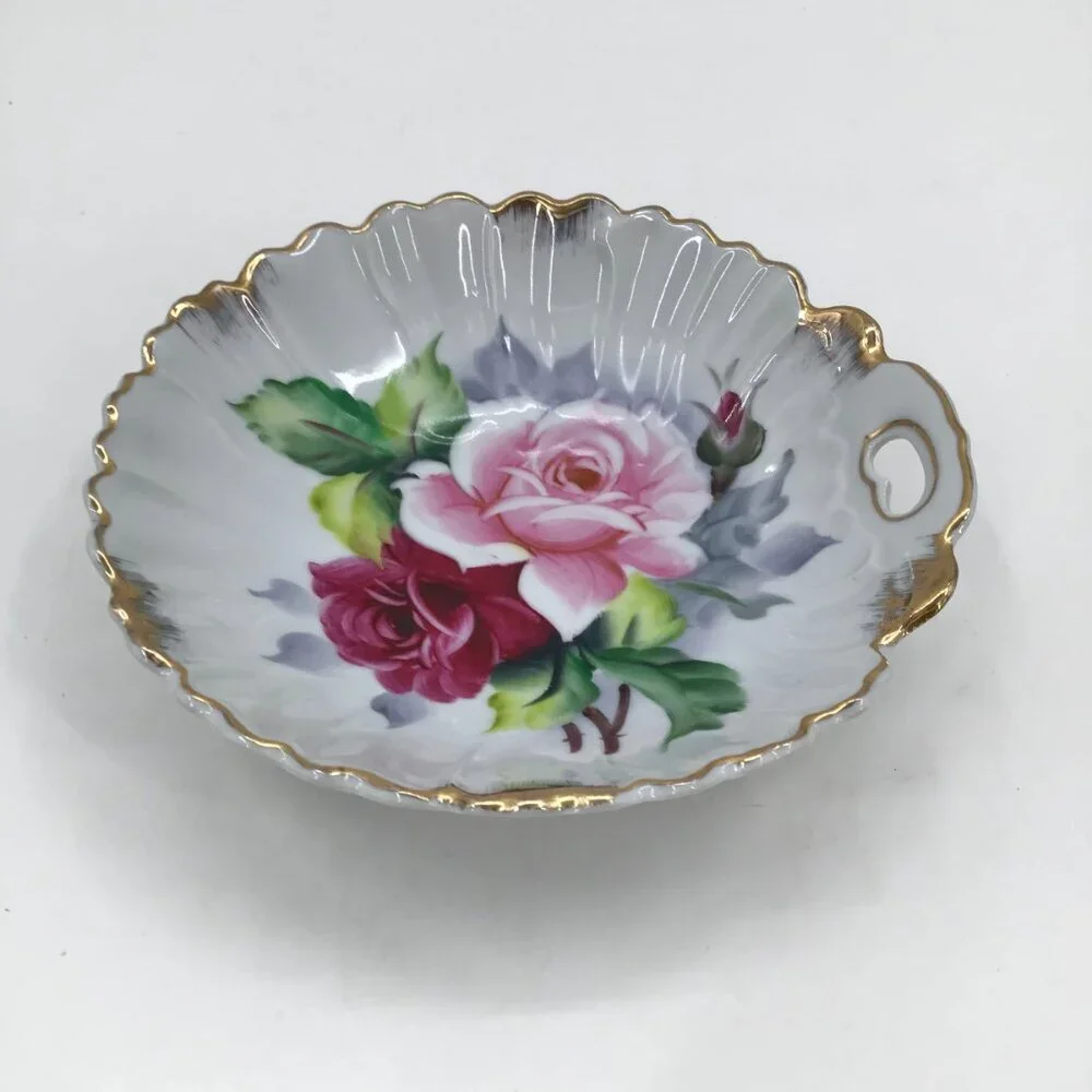 VTG Lefton Candy Dish Hand Painted Trinket Mid-Century Modern MCM Pink Red Gift